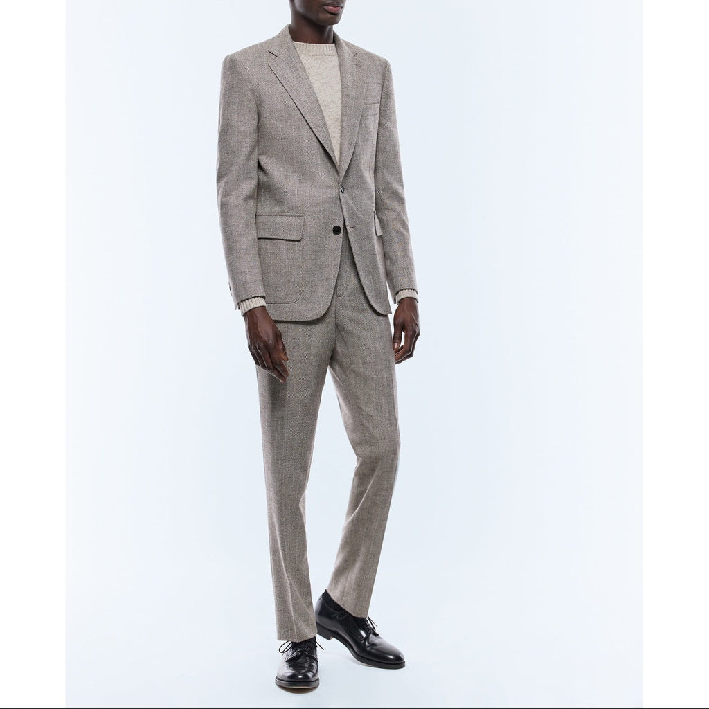 Fitted Herringbone Wool Jacket - Ficelle Beige - Herringbone Pattern