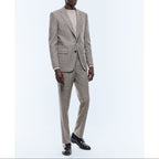 Fitted Herringbone Wool Jacket - Ficelle Beige - Herringbone Pattern