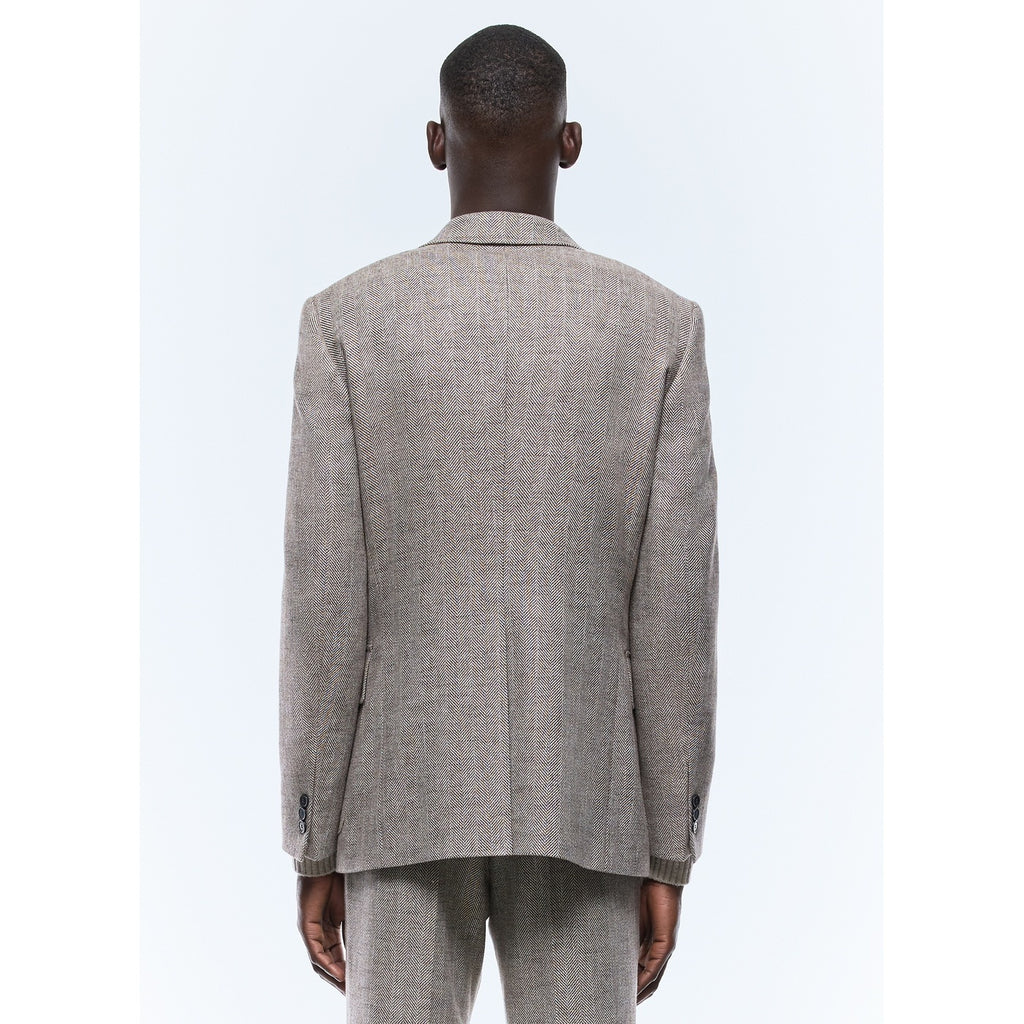 Fitted Herringbone Wool Jacket - Ficelle Beige - Herringbone Pattern