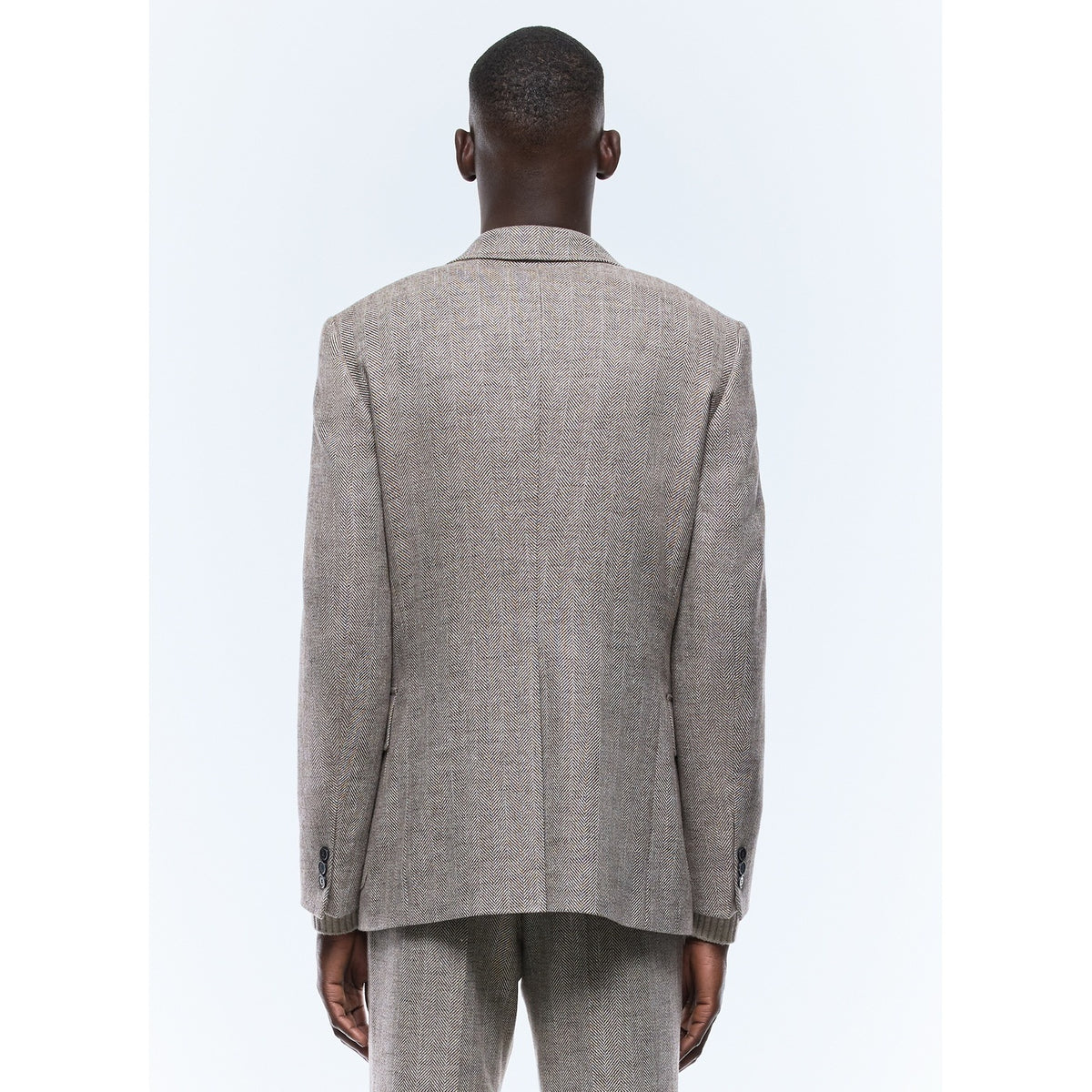 Fitted Herringbone Wool Jacket - Ficelle Beige - Herringbone Pattern