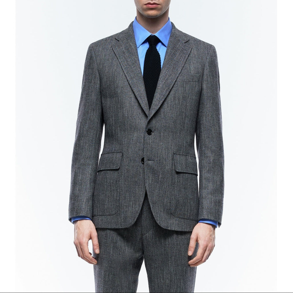 Fitted Herringbone Wool Jacket - Gray - Herringbone