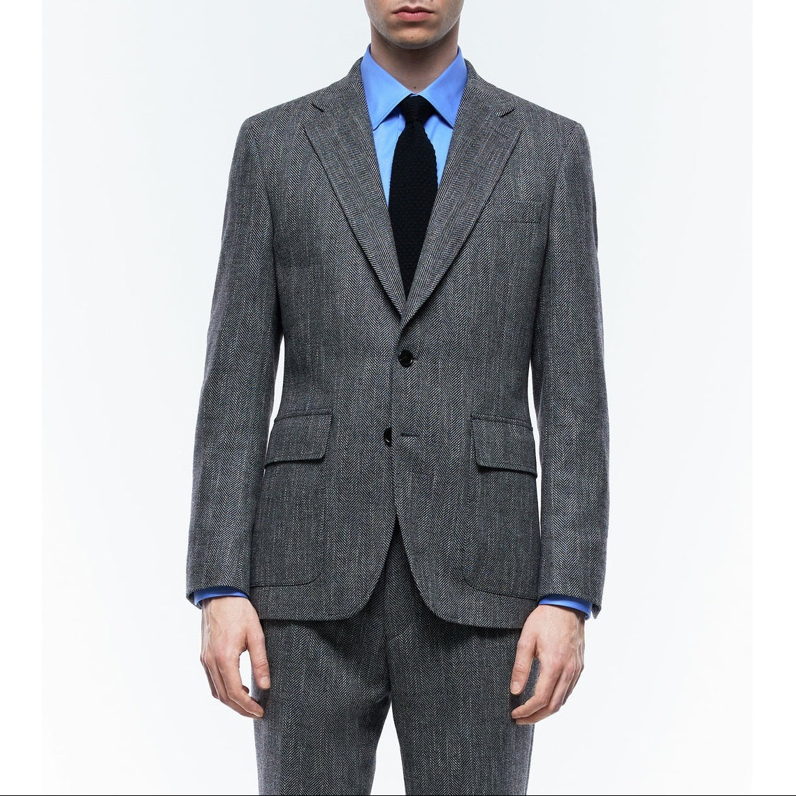 Fitted Herringbone Wool Jacket - Gray - Herringbone