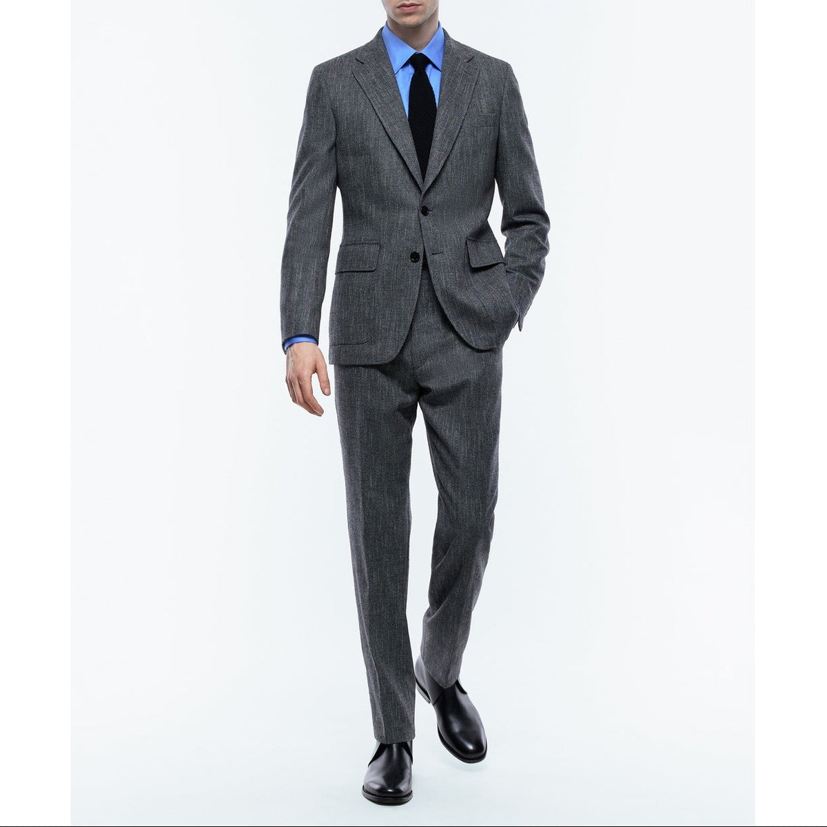 Fitted Herringbone Wool Jacket - Gray - Herringbone
