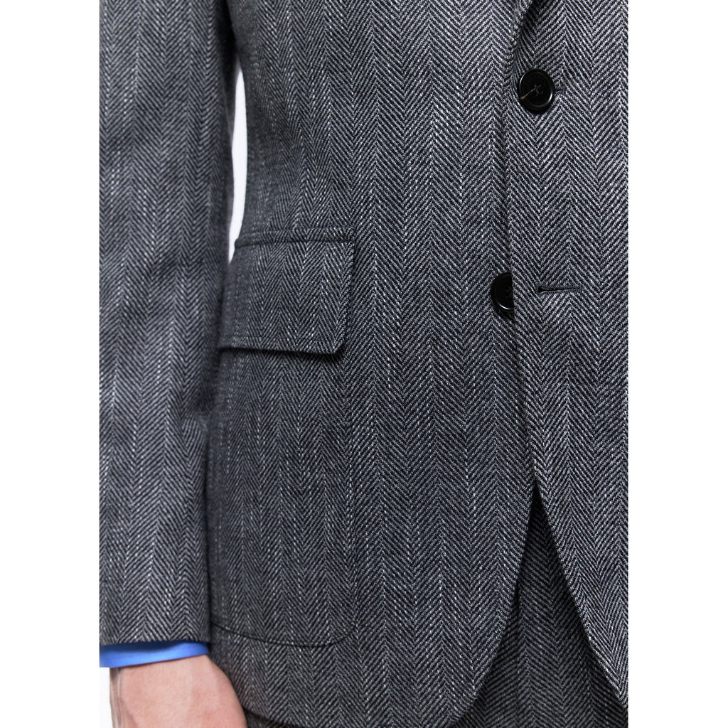 Fitted Herringbone Wool Jacket - Gray - Herringbone
