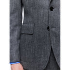 Fitted Herringbone Wool Jacket - Gray - Herringbone