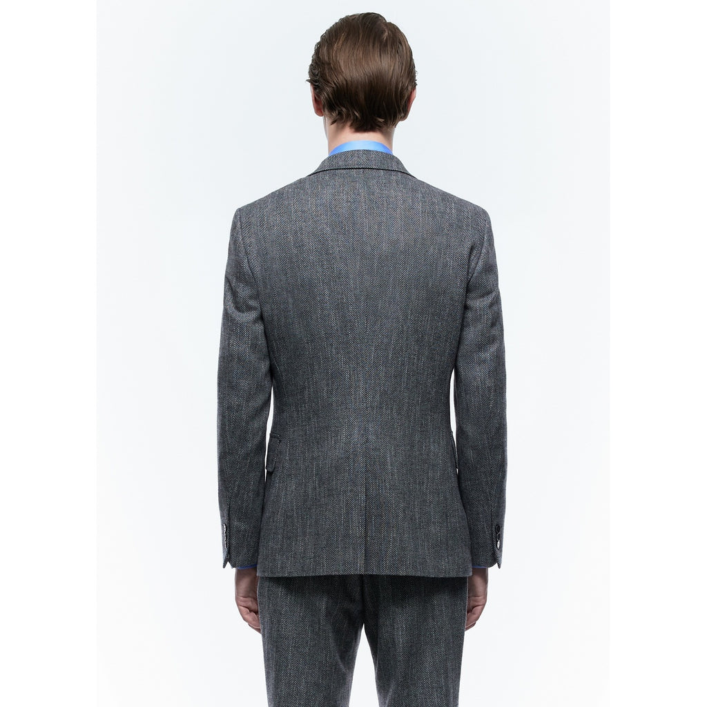 Fitted Herringbone Wool Jacket - Gray - Herringbone