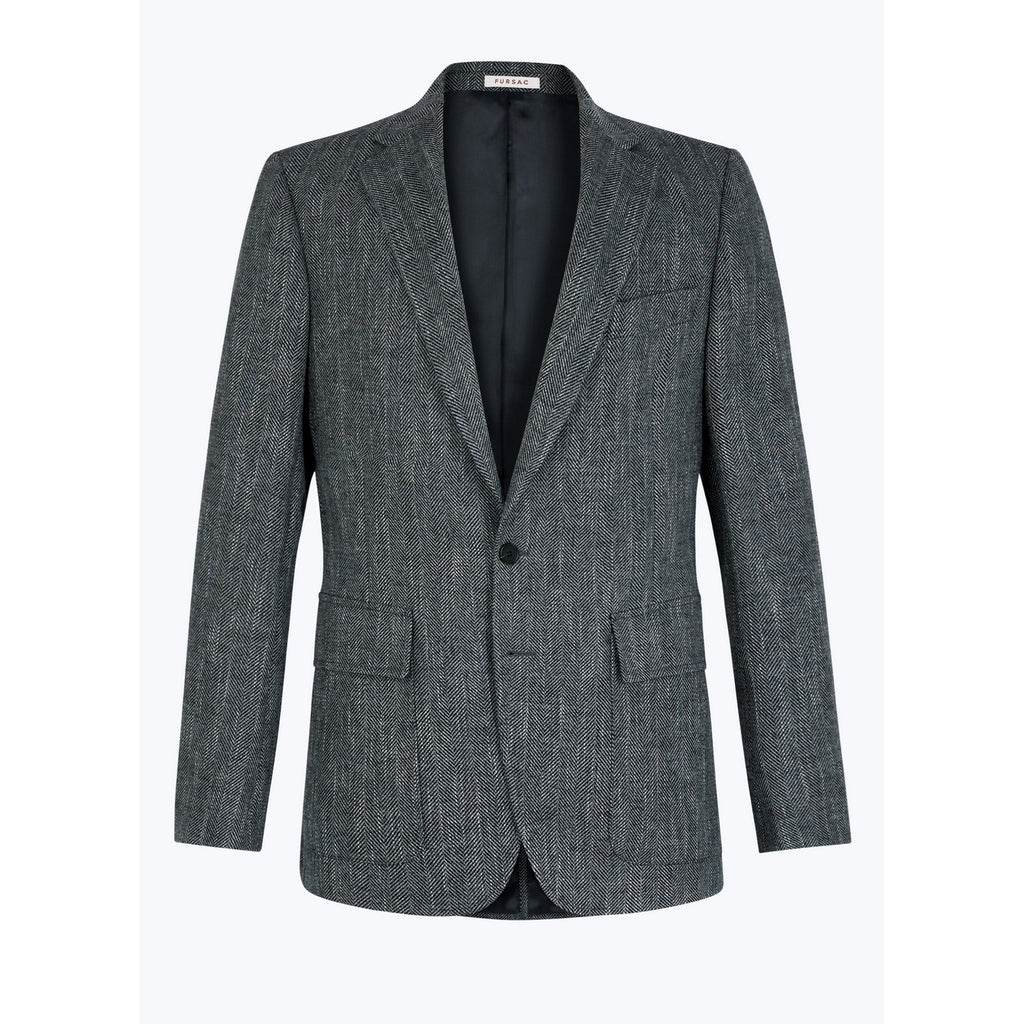 Fitted Herringbone Wool Jacket - Gray - Herringbone