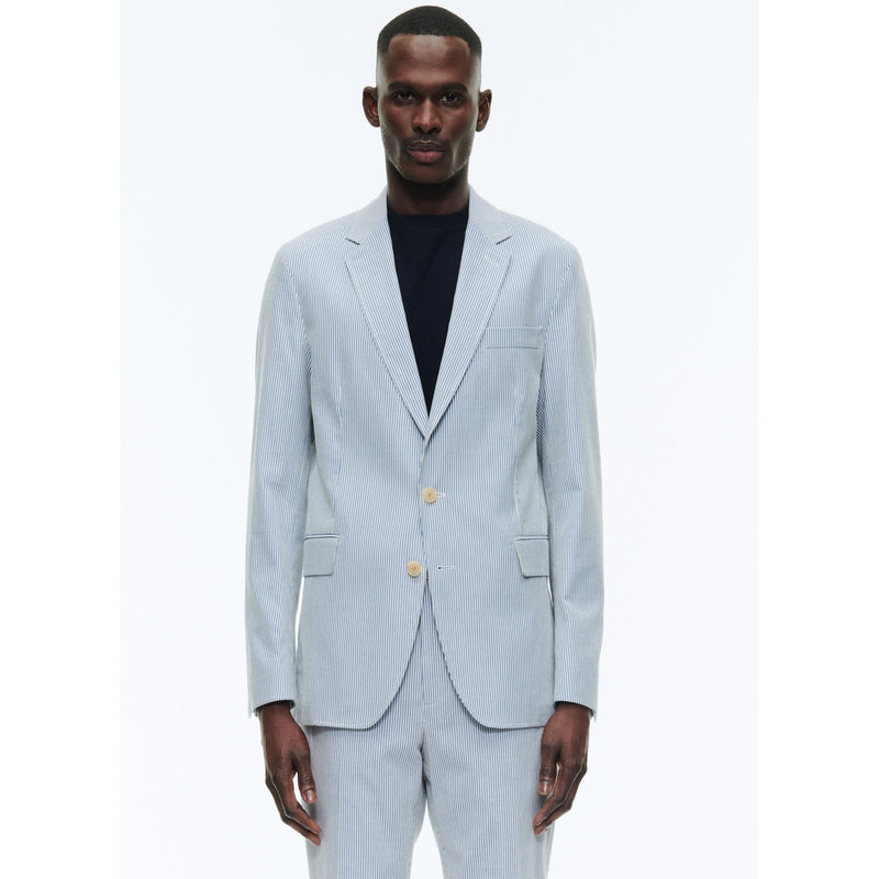 Fursac - Straight Striped Cotton Jacket - White and Sky Blue Stripes