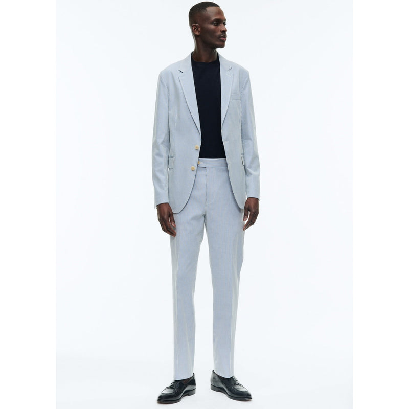 Fursac - Straight Striped Cotton Jacket - White and Sky Blue Stripes