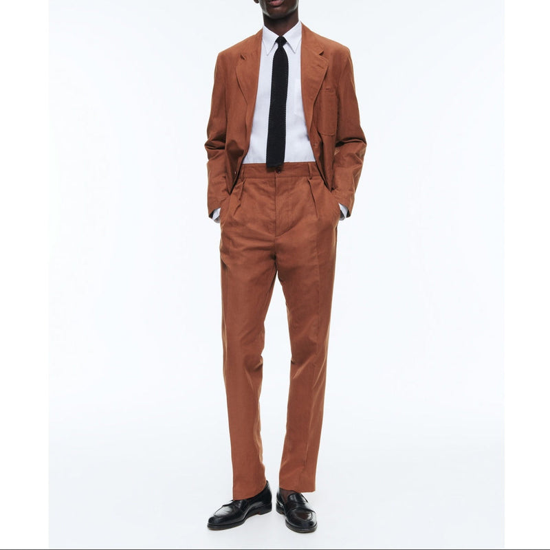 Soft Straight Jacket In Linen And Cotton - Camel