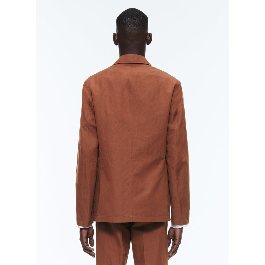 Chaqueta recta suave de lino y algodón - Camel