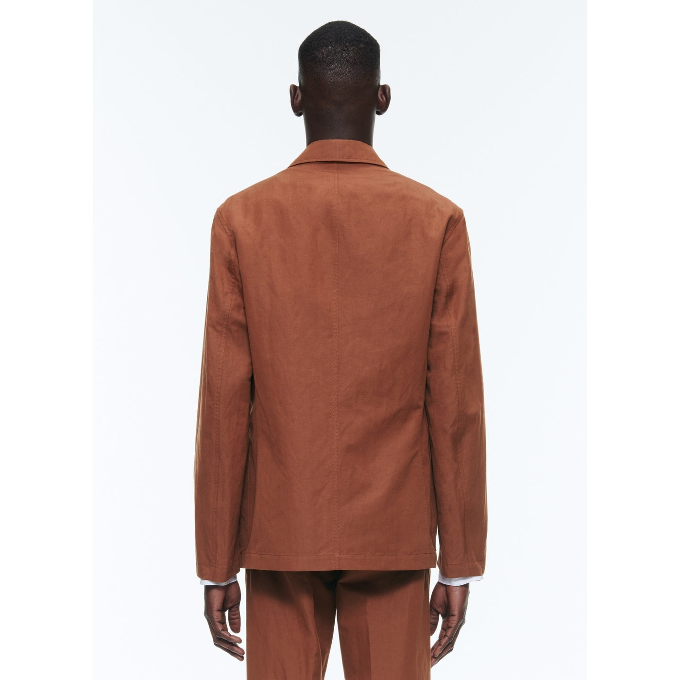 Chaqueta recta suave de lino y algodón - Camel