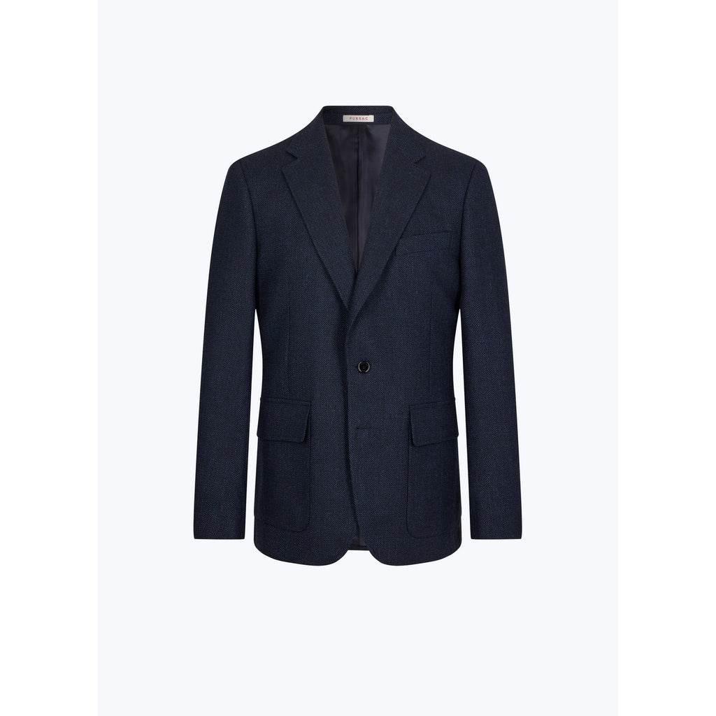 Veste Droite En Laine À Chevrons - Bleu Marine - Chevrons