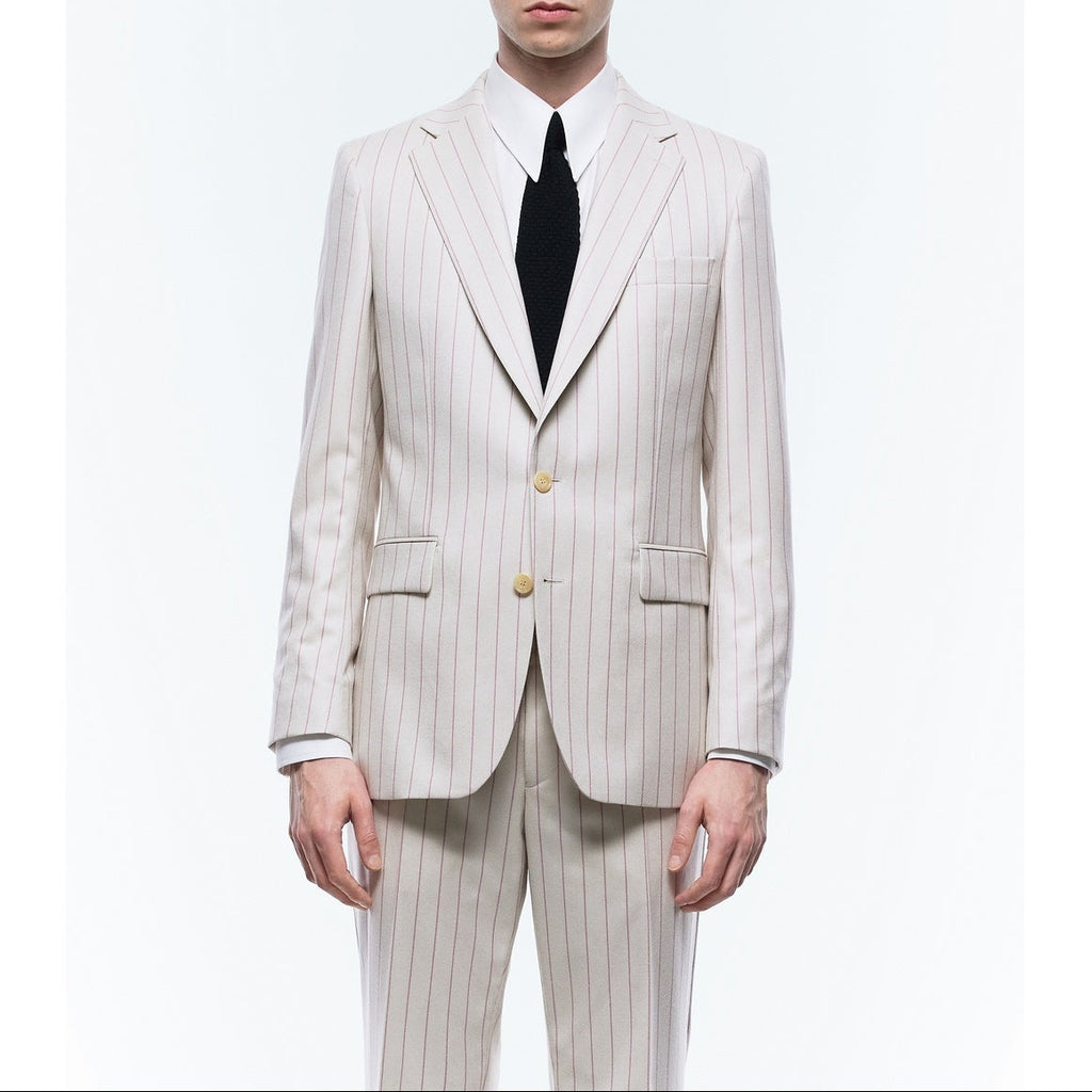 Striped Wool Suit Jacket - Ecru - Pink Stripes