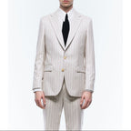 Striped Wool Suit Jacket - Ecru - Pink Stripes