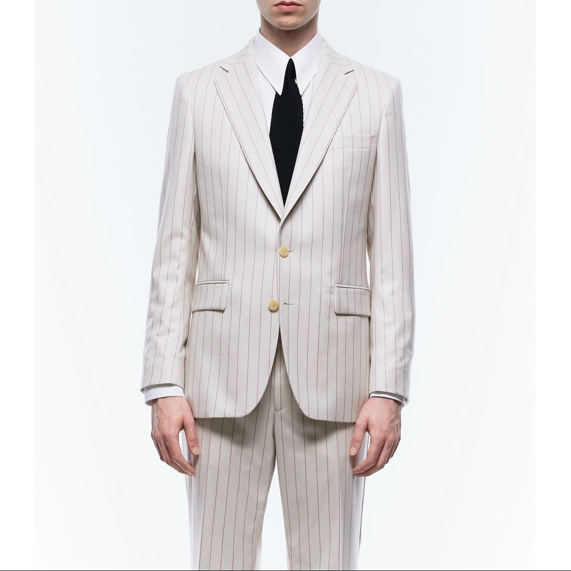 Striped Wool Suit Jacket - Ecru - Pink Stripes