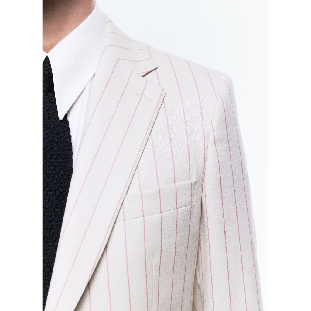 Striped Wool Suit Jacket - Ecru - Pink Stripes