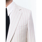 Striped Wool Suit Jacket - Ecru - Pink Stripes