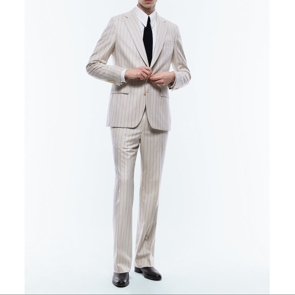 Striped Wool Suit Jacket - Ecru - Pink Stripes