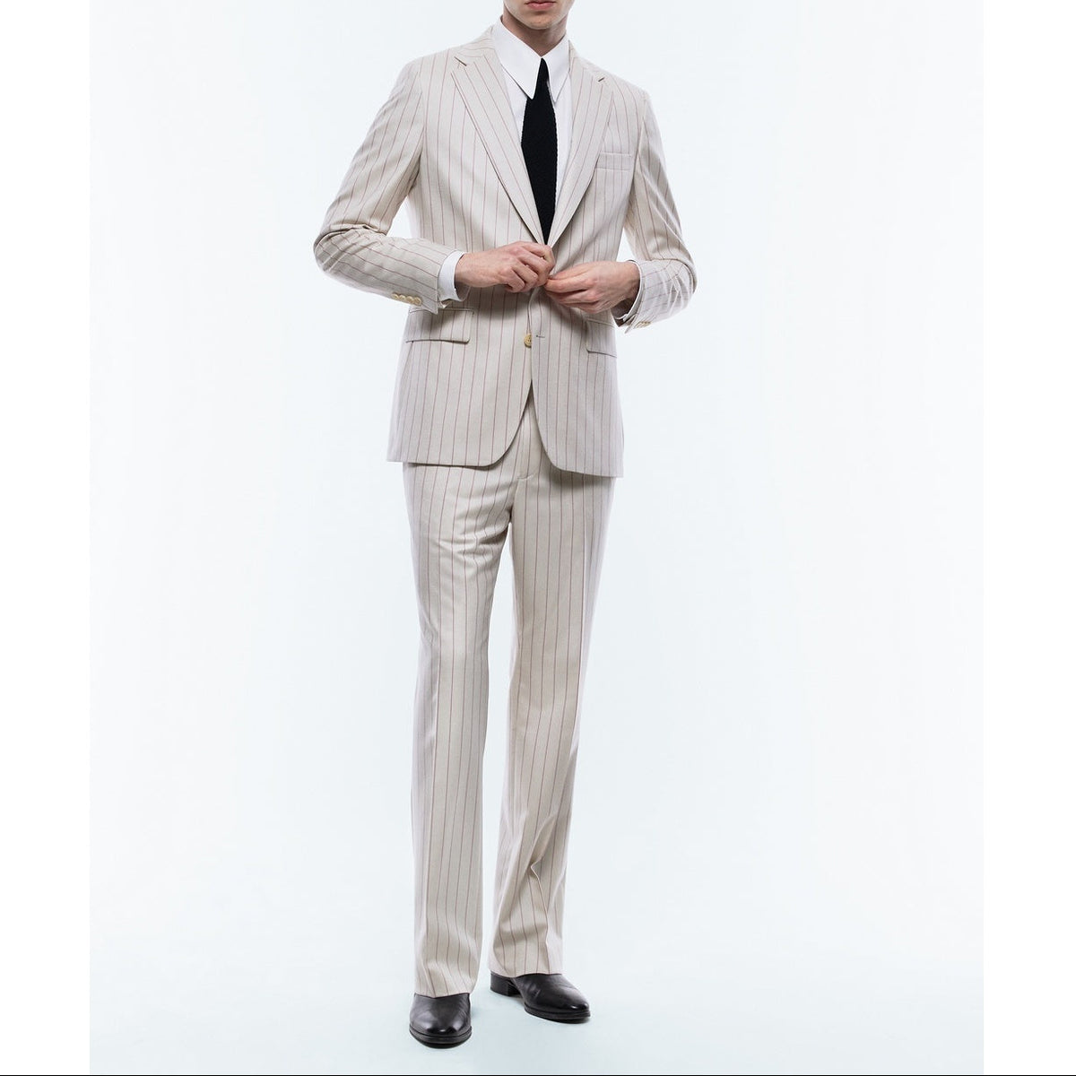 Striped Wool Suit Jacket - Ecru - Pink Stripes