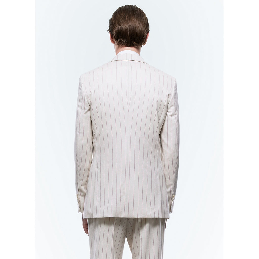 Striped Wool Suit Jacket - Ecru - Pink Stripes