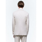 Striped Wool Suit Jacket - Ecru - Pink Stripes