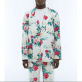 Extra-soft Straight Canvas Jacket - Green, Pink and White Floral Pattern