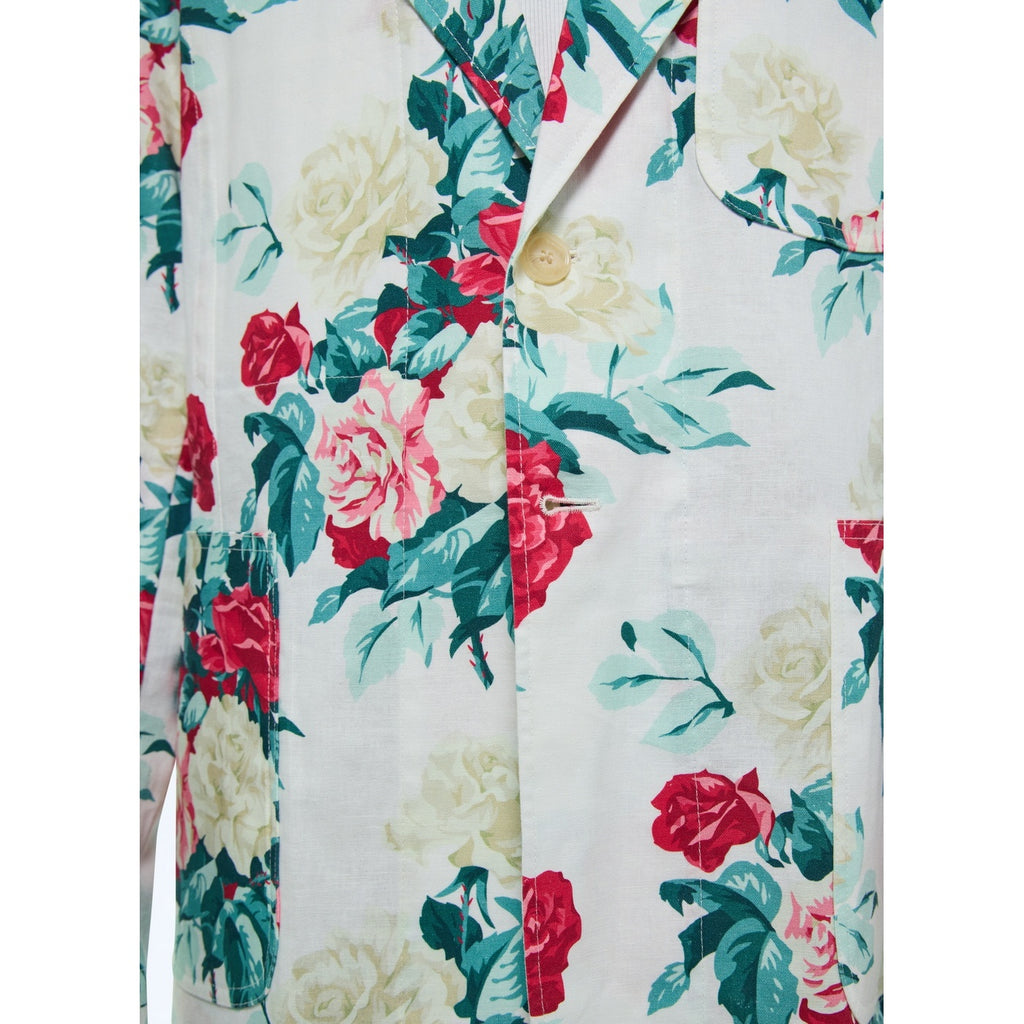 Extra-soft Straight Canvas Jacket - Green, Pink and White Floral Pattern