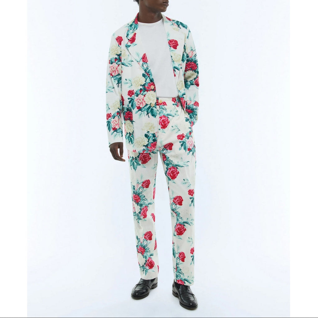 Extra-soft Straight Canvas Jacket - Green, Pink and White Floral Pattern
