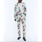 Extra-soft Straight Canvas Jacket - Green, Pink and White Floral Pattern