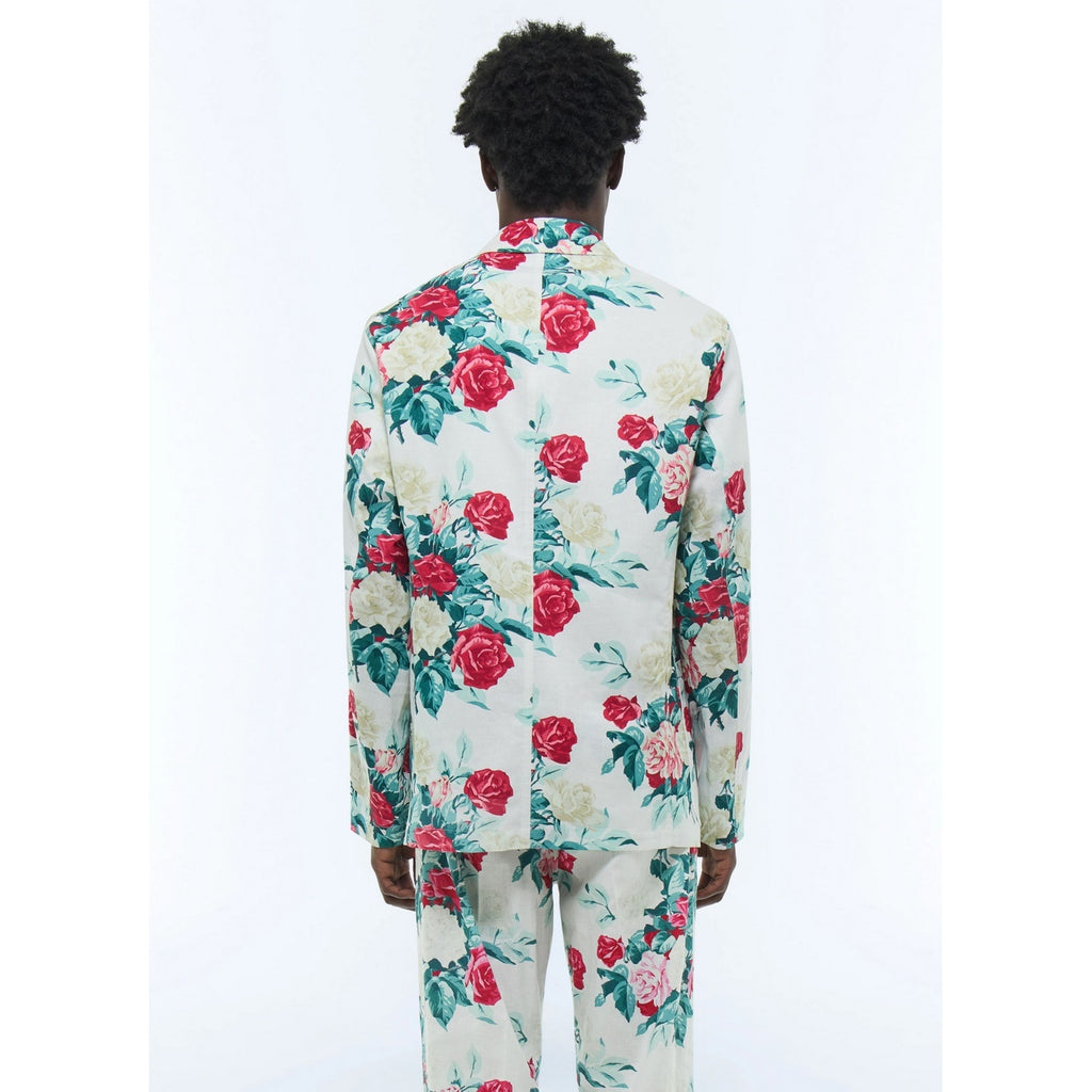 Extra-soft Straight Canvas Jacket - Green, Pink and White Floral Pattern