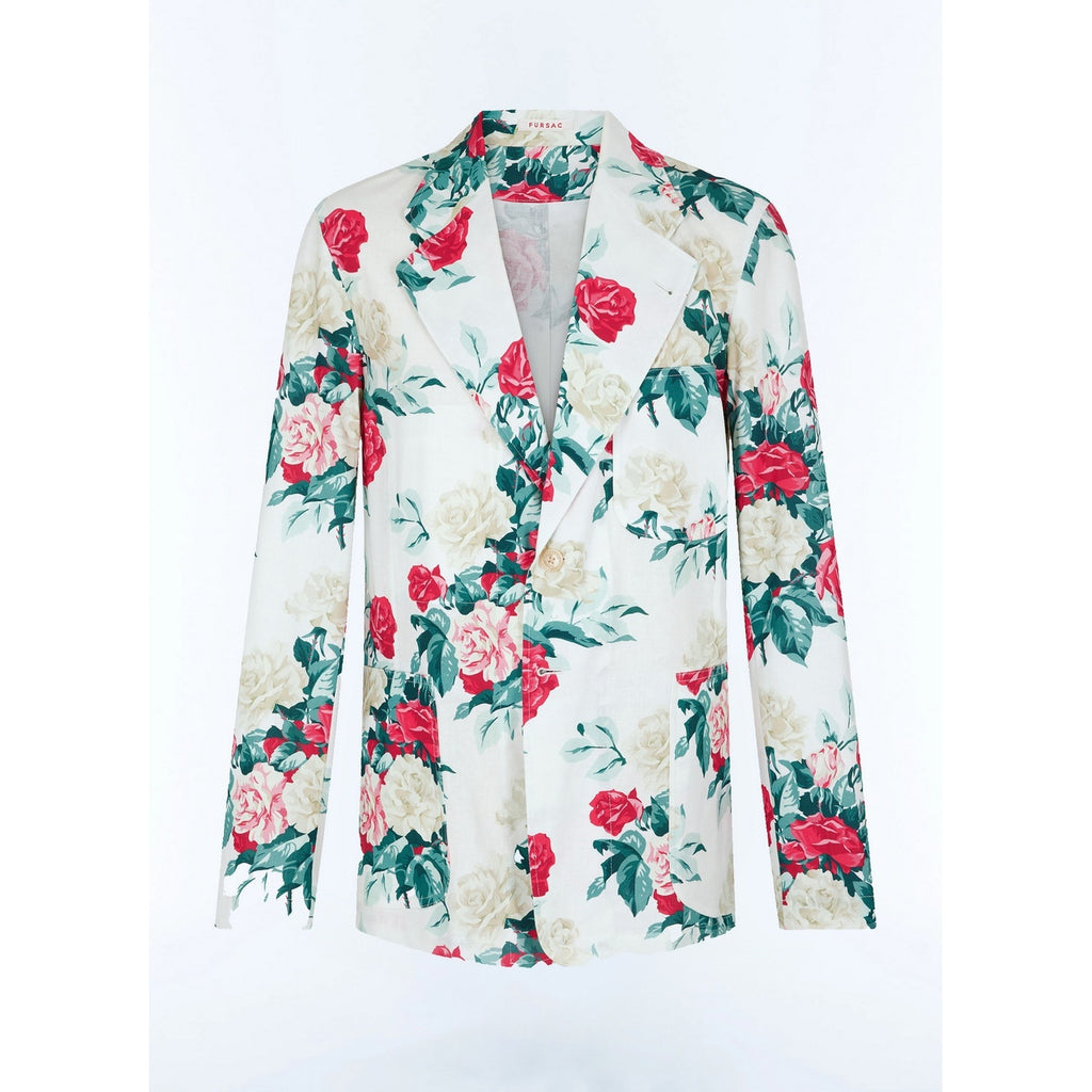 Extra-soft Straight Canvas Jacket - Green, Pink and White Floral Pattern