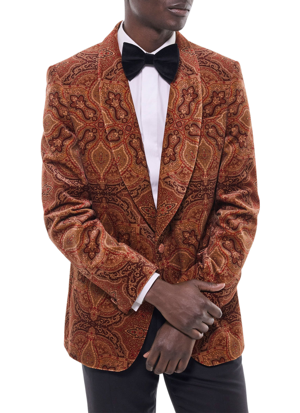 Veste De Smoking En Velours Paisley - Brique