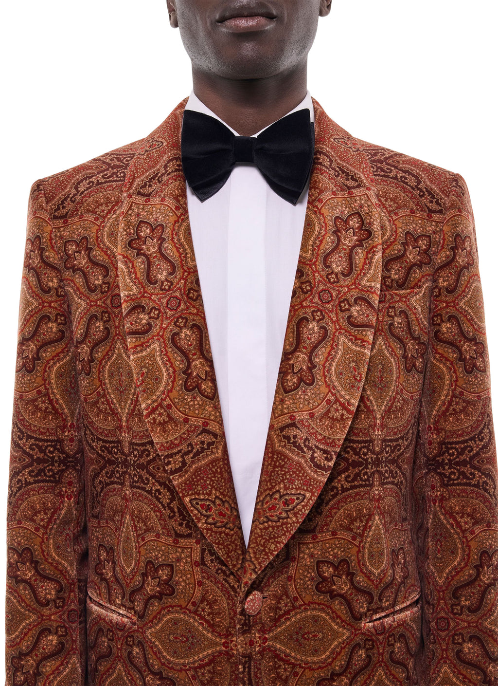 Veste De Smoking En Velours Paisley - Brique