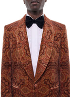 Veste De Smoking En Velours Paisley - Brique