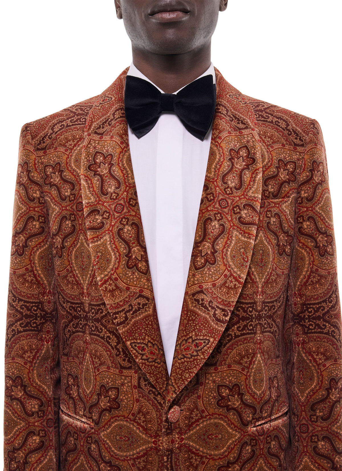 Veste De Smoking En Velours Paisley - Brique