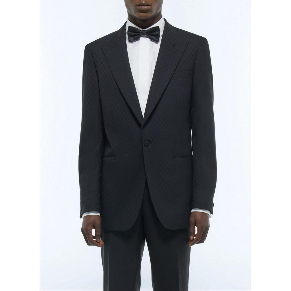 Veste De Smoking Ajustée À Motif Damier - Noir