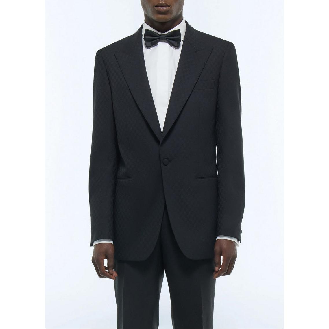 Veste De Smoking Ajustée À Motif Damier - Noir
