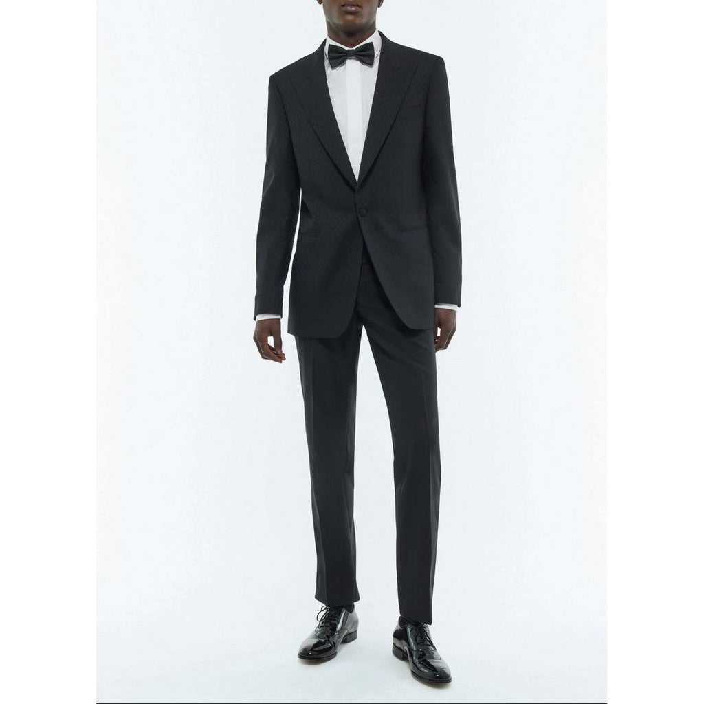 Veste De Smoking Ajustée À Motif Damier - Noir