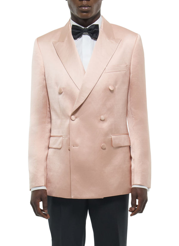 Double-Breasted Satin Dinner Jacket - Salmon