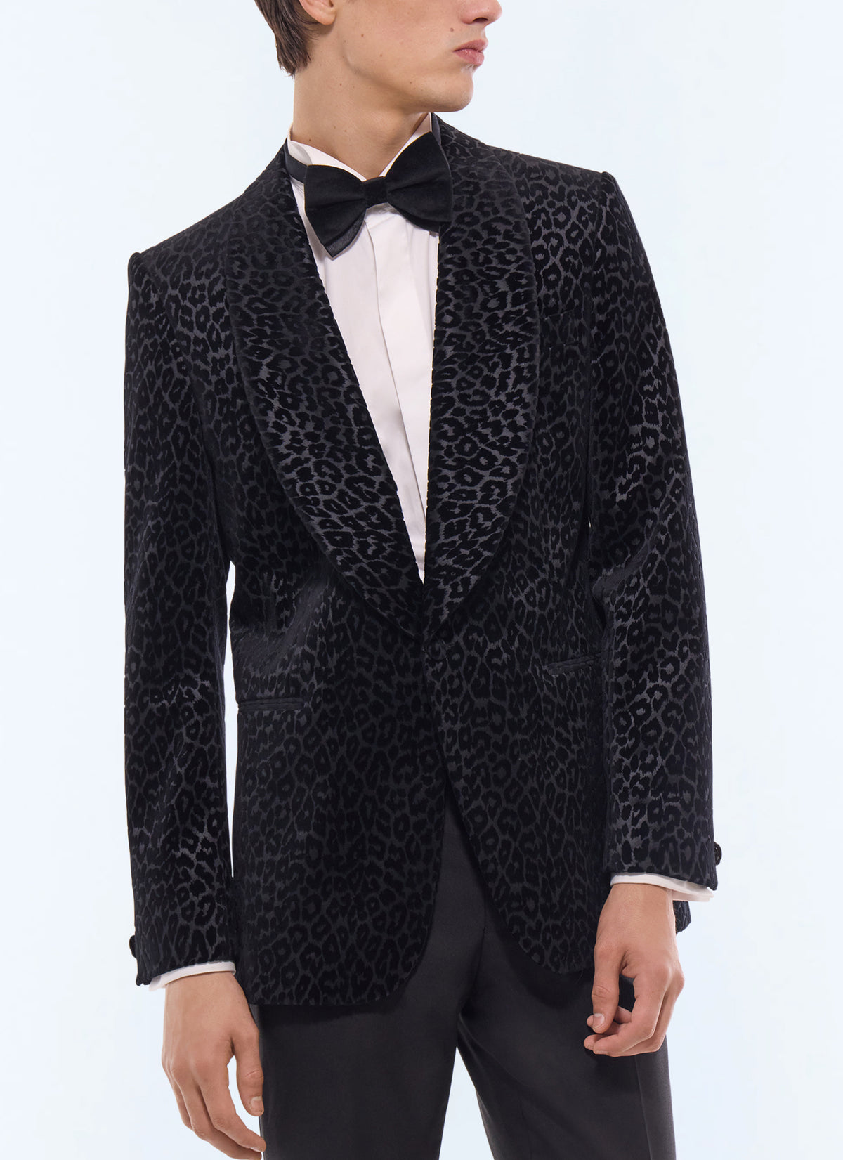 Veste De Smoking En Velours Léopard - Noir