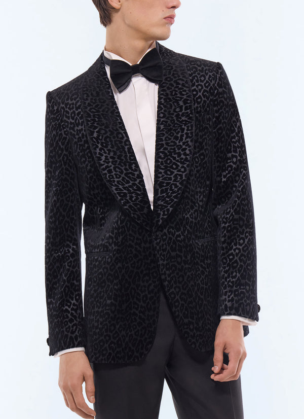 Leopard Velvet Dinner Jacket - Black