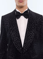 Veste De Smoking En Velours Léopard - Noir