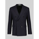 Fursac - Navy Blue Wool Flannel Double Breasted Jacket - Navy Blue