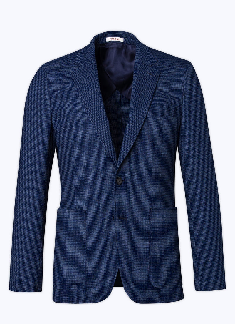 Fursac - Veste En Natté De Laine À Carreaux - Indigo - Homme