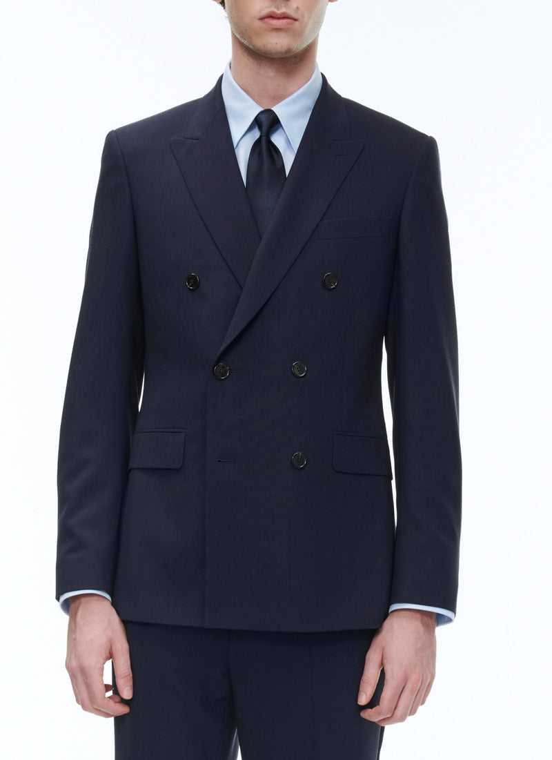 Fursac - Veste De Costume Croisée En Toile De Laine - Bleu Carbone - Homme