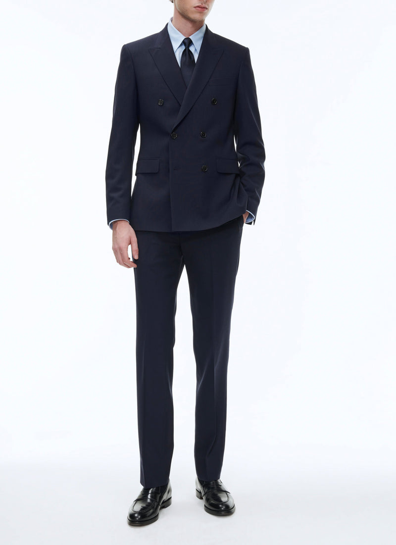 Fursac - Veste De Costume Croisée En Toile De Laine - Bleu Carbone - Homme