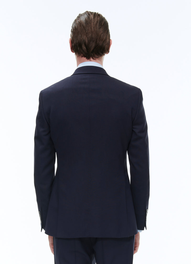 Fursac - Veste De Costume Croisée En Toile De Laine - Bleu Carbone - Homme