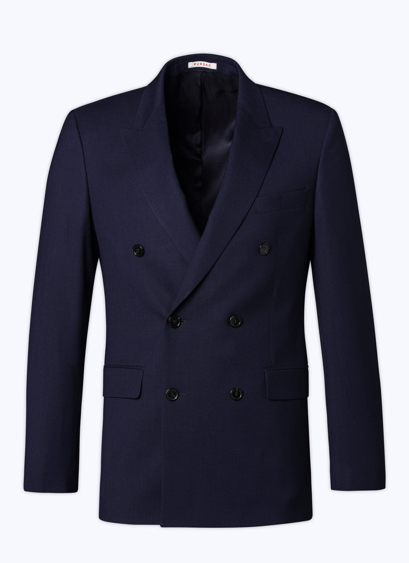 Fursac - Veste De Costume Croisée En Toile De Laine - Bleu Carbone - Homme