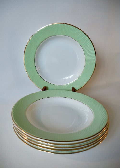 Lot De 6 Assiettes Creuses Vert Pastel Nid D'Abeille Moulin Des Loups / L'Amandinoise - Années 50